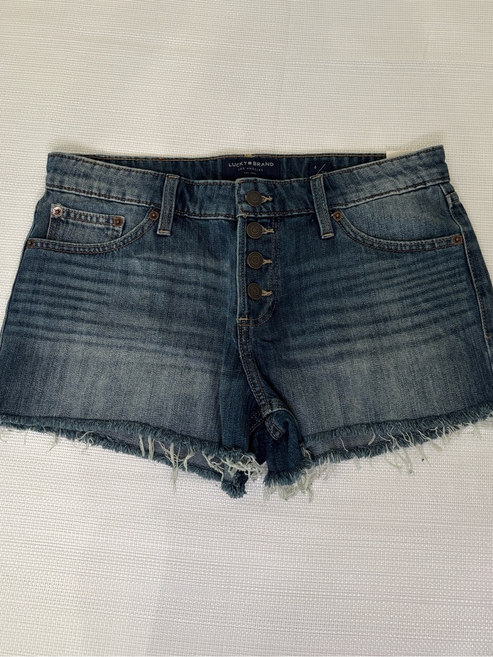 Lucky Brand Women's Mid-Dark Wash Button-Front Denim Cutoff Shorts Size 6/28 NWT